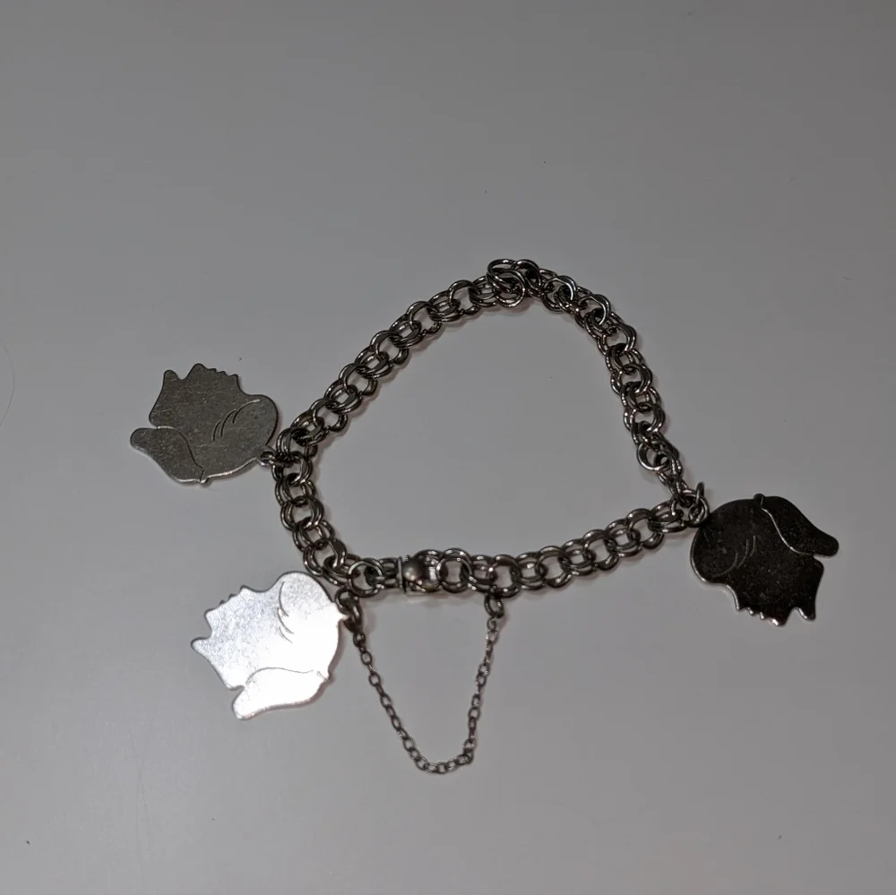 Elco Sterling Silver Charm Bracelet with 3 Girl Silhouette Charms